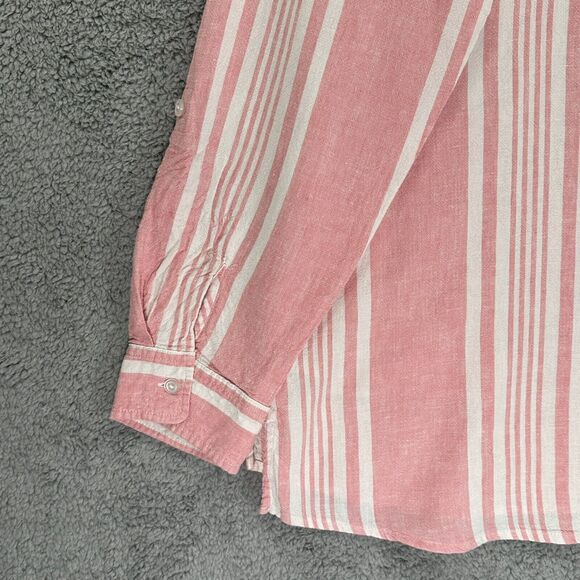 D&Co. Top Women L‎ Pink Striped Popover Yarn Woven Hi-Low Hem Linen Blend F14 - Picture 8 of 16